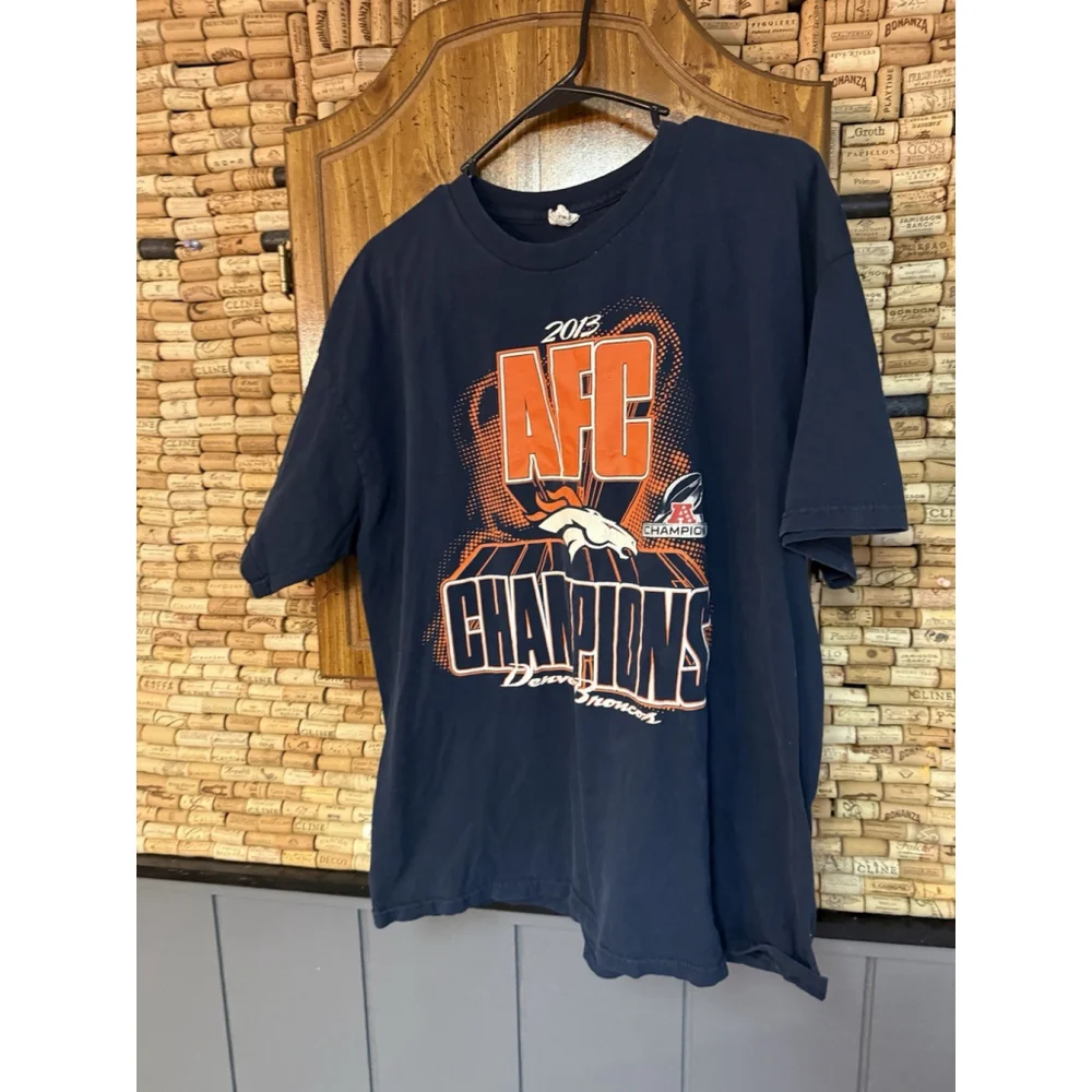 Vintage Blue Denver Broncos 2013 AFC Champions NFL Football T-Shirt - Picture 2 of 7
